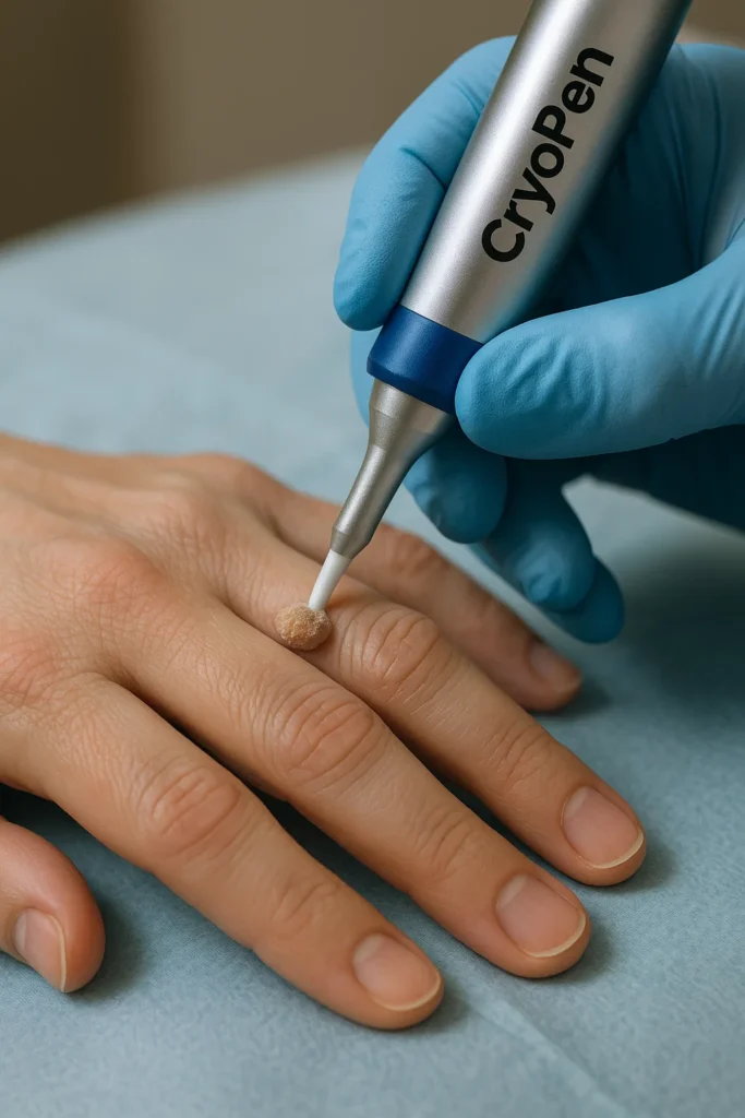 example of cryopen wart removal Birkenhead treatment on a persons finger