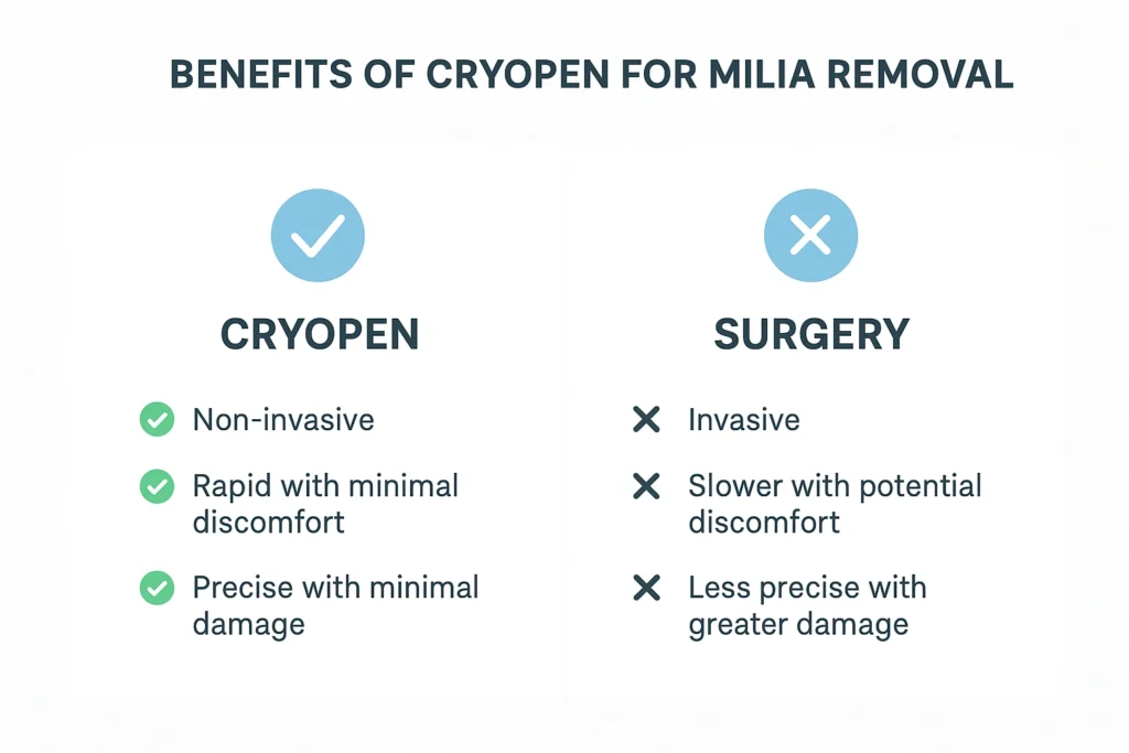 Benefits of cryopen for milia removal Birkenhead compared to surgical treatments.