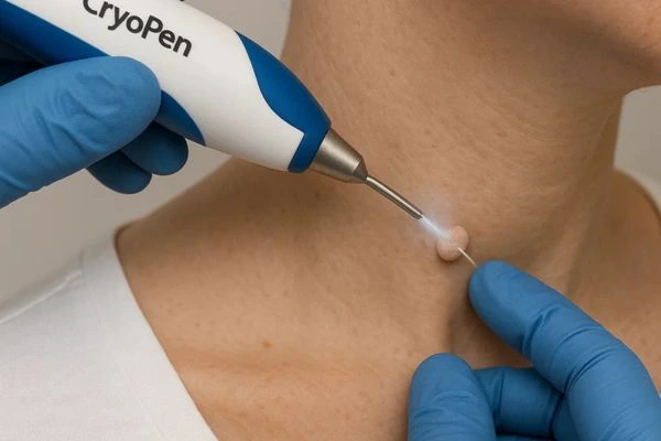 Person receiving Cryotherapy skin tag removal Birkenhead