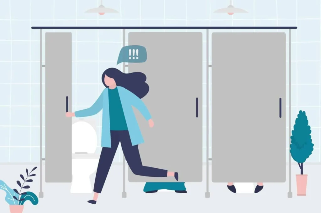 graphic of Urine incontinence Birkenhead woman running to the toilet.
