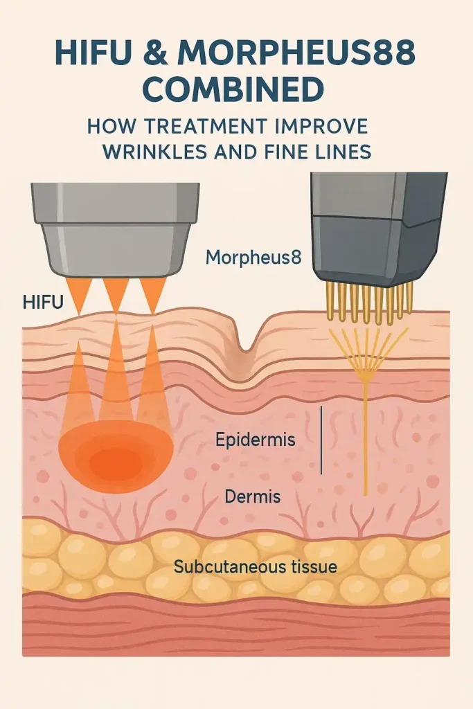 Diagram showing HIFU & Morpeus8 Birkenhead and the benefits for reduction in wrinkles and fine lines