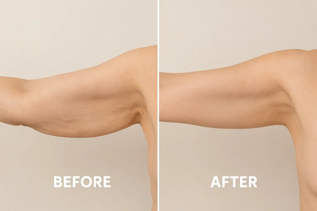 Picture of LA LIPO Birkenhead before and after results of skin tightening treatment on the upper arms.
